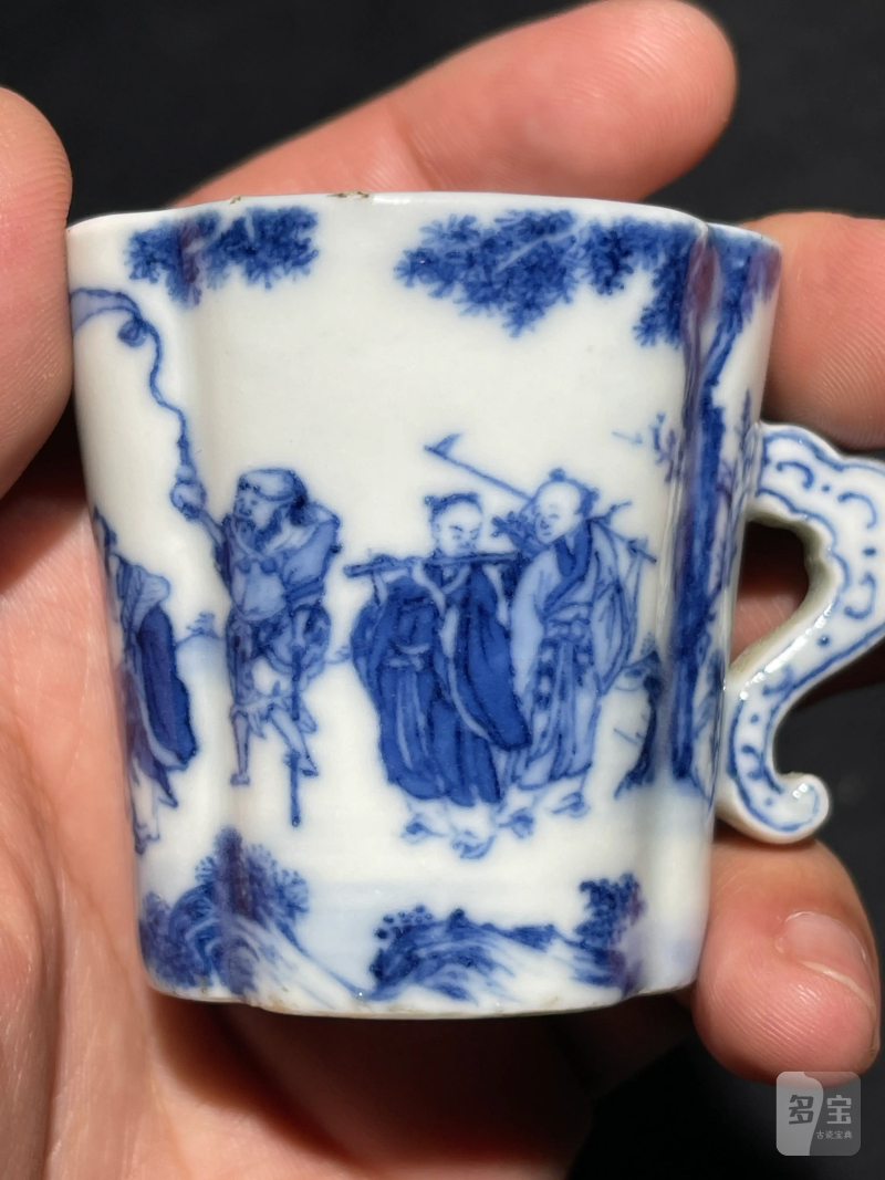 清乾隆 青花八仙人物纹海棠杯 - 图7